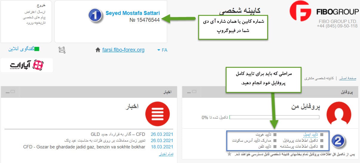 ثبت نام در فیبوگروپ - کابینه شخصی