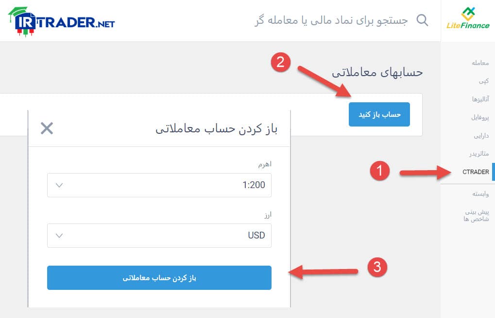 نحوه افتتاح حساب سی تریدر در بروکر لایت فارکس