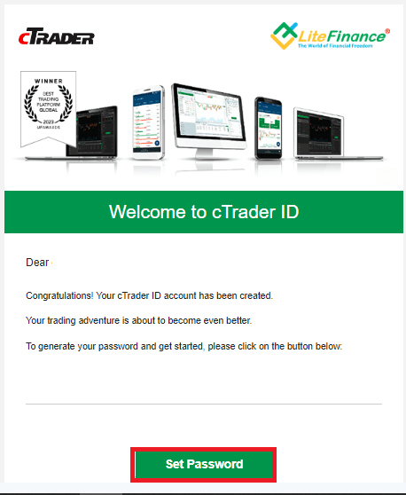 انتخاب کلمه عبور برای افتتاح حساب کاربری در cTrader